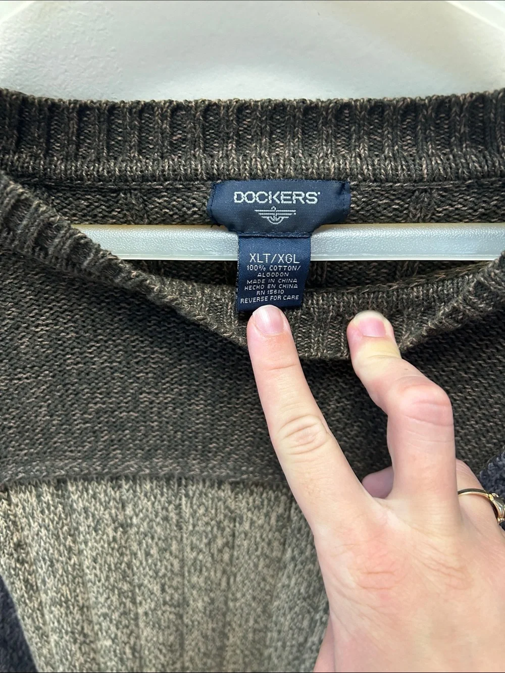 Dockers XLT 100% Cotton Men's Patchwork Crewneck Sweater in Charcoal and Gray